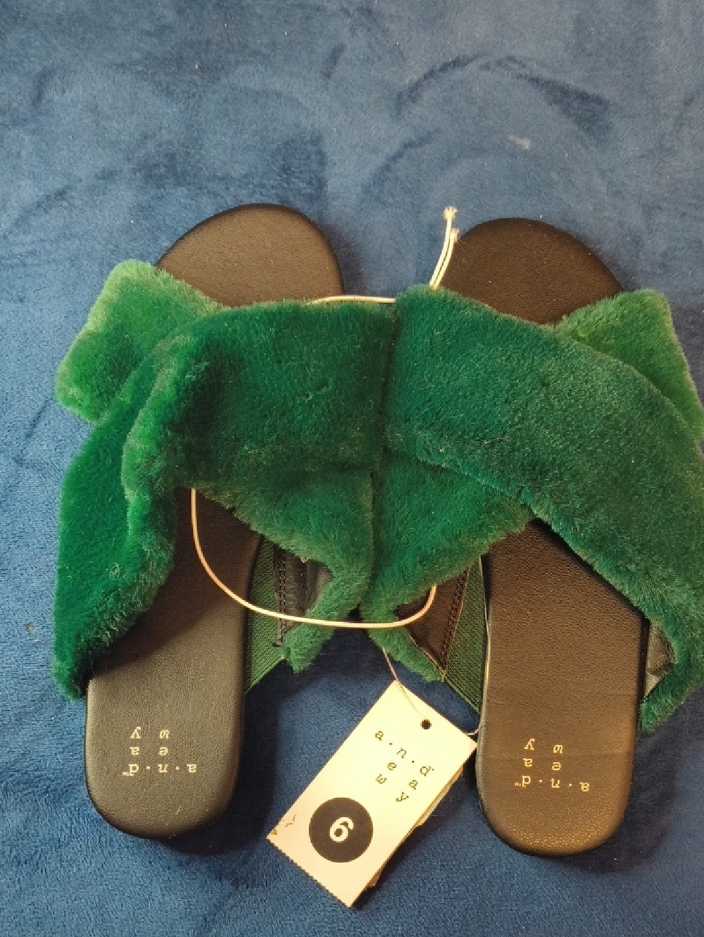 a.n.a Green Faux-Fur Crossover Slide Sandals - Women's